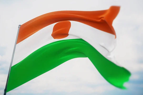 Viftande flaggor av världen - flagga Niger. Skjuten med ett grunt skärpedjup, selektivt fokus. 3D-illustration. — Stockfoto