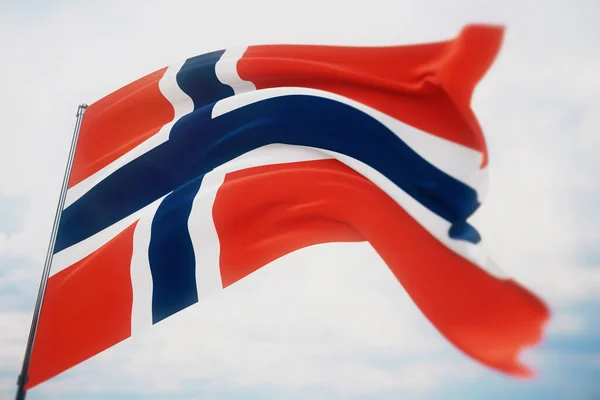 Acenando bandeiras do mundo - bandeira da Noruega. Tiro com uma profundidade de campo rasa, foco seletivo. Ilustração 3D . — Fotografia de Stock