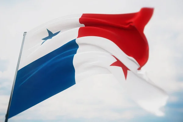 Κυματιστές σημαίες του κόσμου - σημαία του Παναμά. Πυροβολήθηκε με ρηχό βάθος πεδίου, επιλεκτική εστίαση. 3D απεικόνιση. — Φωτογραφία Αρχείου
