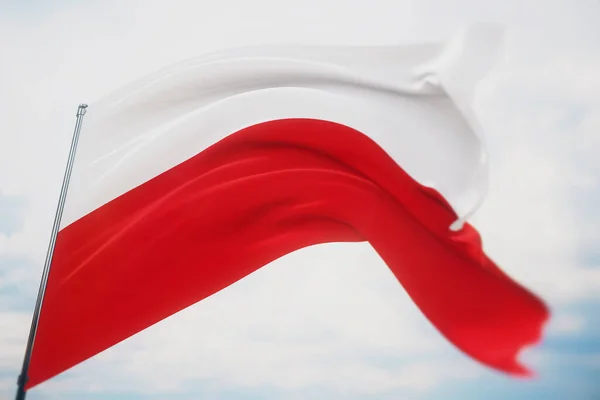 A világ zászlóinak lobogtatása - Lengyelország zászlója. Sekély mélységélességű lövés, szelektív fókusz. 3D illusztráció. — Stock Fotó