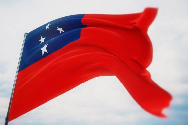 Dünyanın bayraklarını sallıyor - Samoa bayrağı. Sığ bir alan derinliği ve seçici bir odak noktasıyla vurulmuş. 3B illüstrasyon.