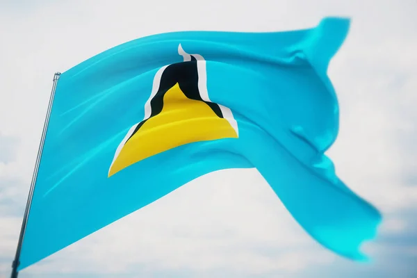 Zwaaiende vlaggen van de wereld - vlag van St. Lucia. Schot met een ondiepe scherptediepte, selectieve focus. 3D illustratie. — Stockfoto