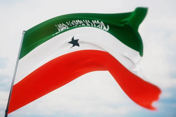 Bandeiras ondulantes do mundo - Bandeira da Somalilândia. Tiro com uma profundidade de campo rasa, foco seletivo. Ilustração 3D . — Fotografia de Stock