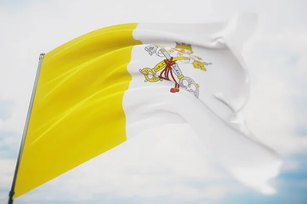 Bandeiras acenando do mundo - Bandeira da Cidade do Vaticano. Tiro com uma profundidade de campo rasa, foco seletivo. Ilustração 3D . — Fotografia de Stock