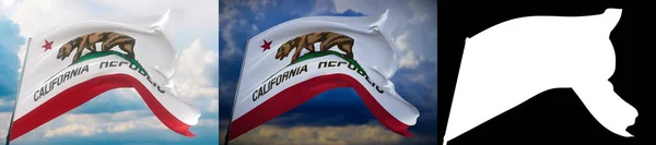 Banderas de los Estados Unidos. Bandera del estado de California. Ilustración 3D. Set de 2 banderas e imagen alfa mate. Estados Unidos de América muestra colección de banderas. —  Fotos de Stock