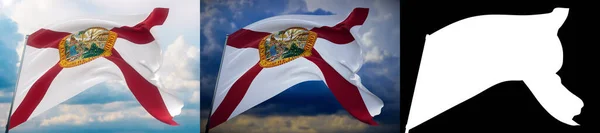 Banderas de los Estados Unidos. Bandera del estado de Florida. Ilustración 3D. Set de 2 banderas e imagen alfa mate. Estados Unidos de América muestra colección de banderas. — Foto de Stock