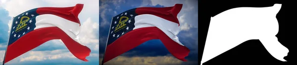 Drapeaux des États-Unis. Drapeau de l'État de Géorgie. Illustration 3D. Lot de 2 drapeaux et image alpha mat. États-Unis d'Amérique États collection de drapeaux. — Photo