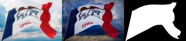 Flaggor från delstaterna USA. Staten Iowa flagga. 3D-illustration. Set med 2 flaggor och alfa matt bild. Amerikas förenta stater flaggor samling. — Stockfoto