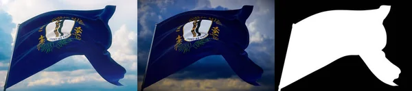 Banderas de los Estados Unidos. Bandera del estado de Kentucky. Ilustración 3D. Set de 2 banderas e imagen alfa mate. Estados Unidos de América muestra colección de banderas. — Foto de Stock