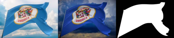 Flaggen der Bundesstaaten der USA. Flagge des Bundesstaates Minnesota. 3D-Illustration. Set aus 2 Fahnen und alpha-mattem Bild. Flaggensammlung der Vereinigten Staaten von Amerika. — Stockfoto