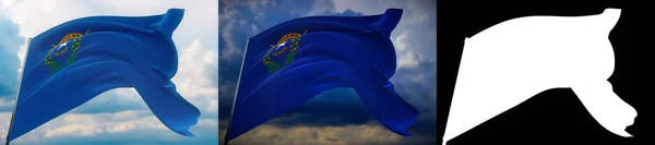 Banderas de los Estados Unidos. Bandera del estado de Nevada. Ilustración 3D. Set de 2 banderas e imagen alfa mate. Estados Unidos de América muestra colección de banderas. — Foto de Stock