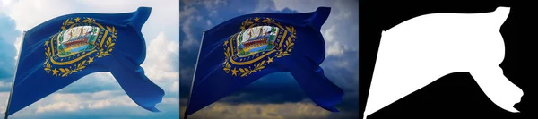 Vlajky států USA. Stát New Hampshire vlajka. 3D ilustrace. Sada 2 vlajek a alfa matný obraz. Sbírka vlajek Spojených států amerických. — Stock fotografie
