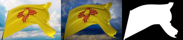 Bandiere degli Stati Uniti. Bandiera dello Stato del New Mexico. Illustrazione 3D. Set di 2 bandiere e immagine alfa opaca. Stati Uniti d'America collezione bandiere Stati Uniti d'America. — Foto Stock