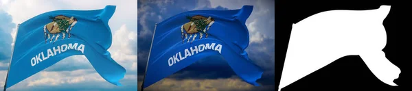 Banderas de los Estados Unidos. Bandera del estado de Oklahoma. Ilustración 3D. Set de 2 banderas e imagen alfa mate. Estados Unidos de América muestra colección de banderas. — Foto de Stock