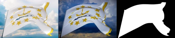미국의 상징이다. 로드아일랜드주 국기입니다. 3D 일러스트. 두 개의 깃발 과 알파 마테 이미지로 되어 있다. 미합중국, 국기 수집. — 스톡 사진