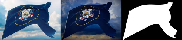 Banderas de los Estados Unidos. Bandera del estado de Utah. Ilustración 3D. Set de 2 banderas e imagen alfa mate. Estados Unidos de América muestra colección de banderas. — Foto de Stock