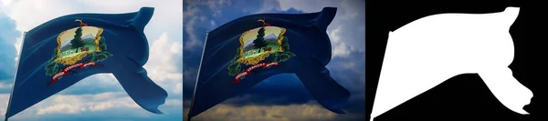 Banderas de los Estados Unidos. Bandera del estado de Vermont. Ilustración 3D. Set de 2 banderas e imagen alfa mate. Estados Unidos de América muestra colección de banderas. — Foto de Stock