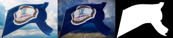 미국의 상징이다. 버지니아 주 국기. 3D 일러스트. 두 개의 깃발 과 알파 마테 이미지로 되어 있다. 미합중국, 국기 수집. — 스톡 사진