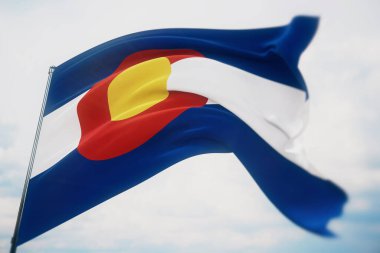 Amerika Birleşik Devletleri bayrakları. Colorado bayrağı. Üç boyutlu illüstrasyon. Amerika Birleşik Devletleri bayrakları topladı.