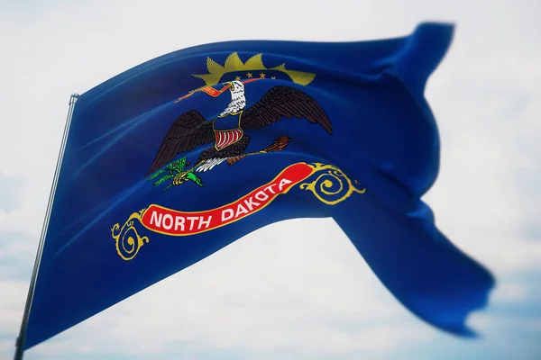Az Egyesült Államok zászlói. Észak-Dakota állam zászlaja. 3D illusztráció. Amerikai Egyesült Államok zászlógyűjteménye. — Stock Fotó