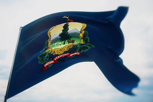 美国各州的旗帜。佛蒙特州的国旗。3D插图。美利坚合众国各州收集国旗的情况. — 图库照片