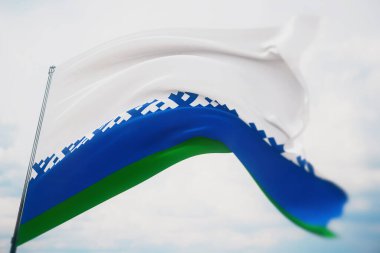 Nenets Özerk Okrug bayrağı. Yüksek çözünürlüklü 3D resimleme. Rusya federal vatandaşlarının bayrakları.