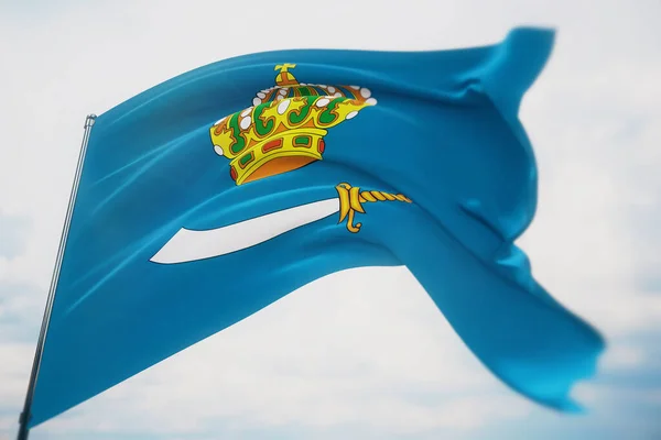 Az Astrakhan Oblast zászlaja. Nagy felbontású közelkép 3D illusztráció. Zászló Oroszország szövetségi alattvalóinak. — Stock Fotó