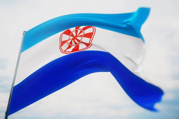 Az Evenk Autonóm Okrug zászlaja. Nagy felbontású közelkép 3D illusztráció. Zászló Oroszország szövetségi alattvalóinak. — Stock Fotó