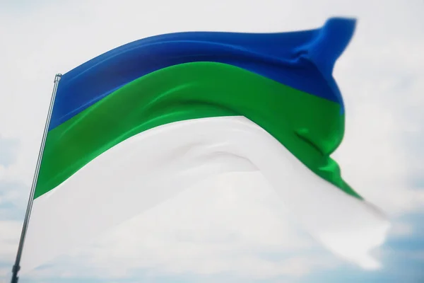 Komi zászlója. Nagy felbontású közelkép 3D illusztráció. Zászló Oroszország szövetségi alattvalóinak. — Stock Fotó