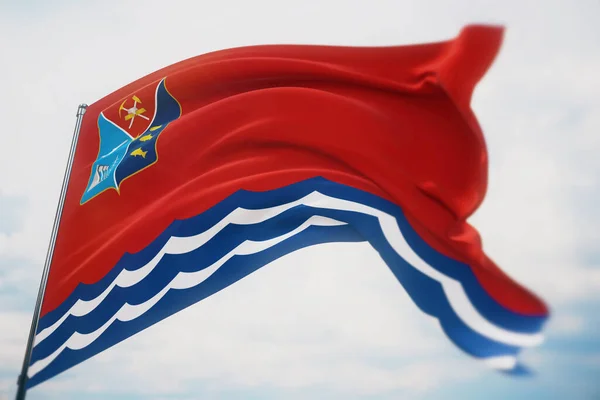 Magadán zászlója. Nagy felbontású közelkép 3D illusztráció. Zászló Oroszország szövetségi alattvalóinak. — Stock Fotó