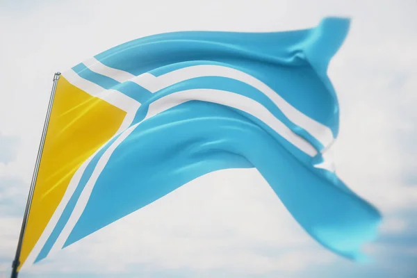 Tuva zászlója. Nagy felbontású közelkép 3D illusztráció. Zászló Oroszország szövetségi alattvalóinak. — Stock Fotó