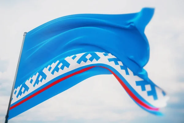Nenets Autonóm Okrug zászlója. Nagy felbontású közelkép 3D illusztráció. Zászló Oroszország szövetségi alattvalóinak. — Stock Fotó