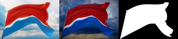 Η σημαία της περιφέρειας Αμούρ. Εικονογράφηση 3D με υψηλή ανάλυση. Σημαίες των ομοσπονδιακών υπηκόων της Ρωσίας. Σύνολο 2 σημαίες και άλφα ματ εικόνα. Πολύ υψηλής ποιότητας μάσκα. — Φωτογραφία Αρχείου