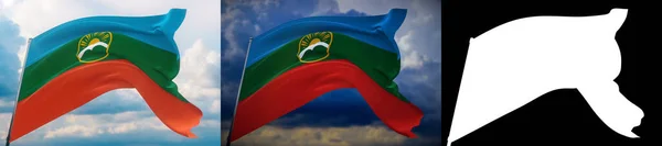 Høj opløsning close-up 3D illustration. Flag af de føderale emner i Rusland. Sæt med 2 flag og alpha mat billede. Meget høj kvalitet maske. - Stock-foto