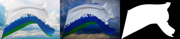 Bandera de Nenets Okrug Autónomo. Ilustración 3D de primer plano de alta resolución. Banderas de los súbditos federales de Rusia. Set de 2 banderas e imagen alfa mate. Máscara de muy alta calidad. — Foto de Stock