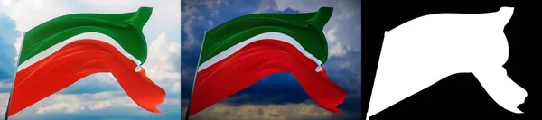 Tatarstans flag. Høj opløsning close-up 3D illustration. Flag af de føderale emner i Rusland. Sæt med 2 flag og alpha mat billede. Meget høj kvalitet maske. - Stock-foto