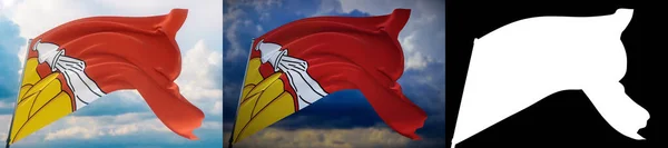 보로 네즈 주의 깃발이야. 고해상도 근접 3D 일러스트. 러시아 연방의 국민들의 상징이다. 두 개의 깃발 과 알파 마테 이미지로 되어 있다. 매우 고품질 마스크. — 스톡 사진