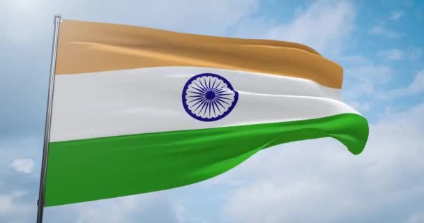 飘扬的国旗- -印度国旗.用浅层的场发射，有选择的聚焦。3D插图. — 图库视频影像