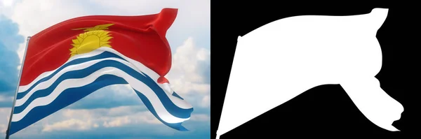 Vlnící se vlajky světa - vlajka Kiribati. Soubor vlajky a alfa matné 3D ilustrace. Velmi kvalitní maska bez nežádoucího ostří. Vysoké rozlišení pro profesionální složení. — Stock fotografie