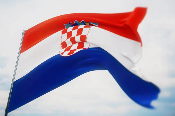 飘扬的旗帜- -克罗地亚国旗.用浅层的场发射，有选择的聚焦。3D插图. — 图库照片