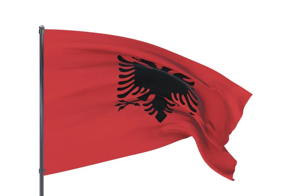 Ilustración 3D. Banderas ondeando del mundo - Bandera de Albania. Aislado sobre fondo blanco. —  Fotos de Stock