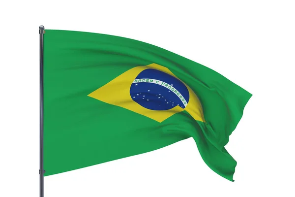 3D-Illustration. Flaggen der Welt schwenken - Flagge Brasiliens. Isoliert auf weißem Hintergrund. — Stockfoto