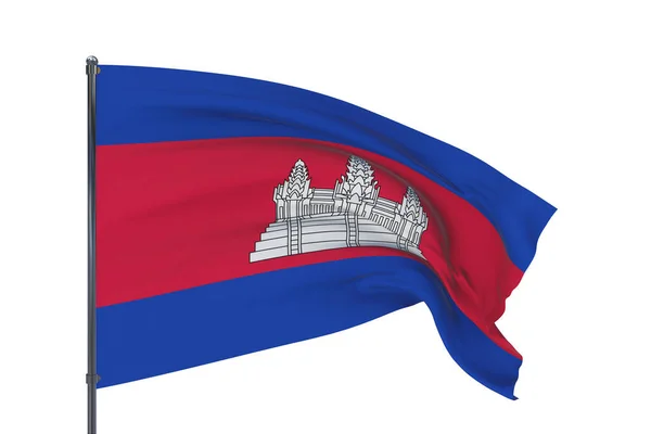 Ilustración 3D. Banderas ondeando del mundo - Bandera de Camboya. Aislado sobre fondo blanco. — Foto de Stock