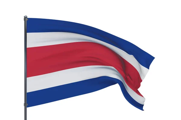 3D插图。飘扬的国旗- -哥斯达黎加国旗.因白人背景而被隔离. — 图库照片
