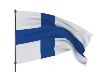 Üç boyutlu illüstrasyon. Dünyanın bayraklarını sallamak - Finlandiya bayrağı. Beyaz arkaplanda izole.