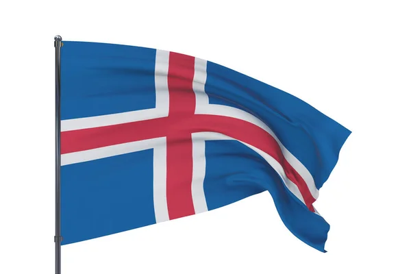 Ilustración 3D. Banderas ondeando del mundo - Bandera de Islandia. Aislado sobre fondo blanco. — Foto de Stock