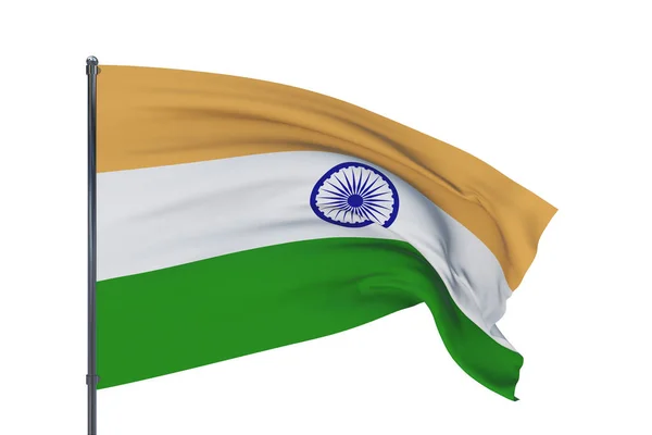 3D插图。飘扬的国旗- -印度国旗.因白人背景而被隔离. — 图库照片