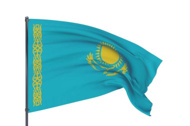 Üç boyutlu illüstrasyon. Dünyanın bayraklarını sallıyor - Kazakistan bayrağı. Beyaz arkaplanda izole.
