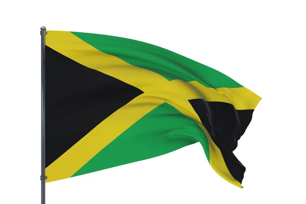 3D illustratie. Zwaaiende vlaggen van de wereld - vlag van Jamaica. Geïsoleerd op witte achtergrond. — Stockfoto