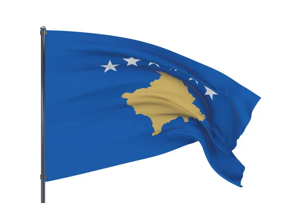 Ilustracja 3D. Powiewające flagi świata - flaga Kosowa. Izolacja na białym tle. — Zdjęcie stockowe
